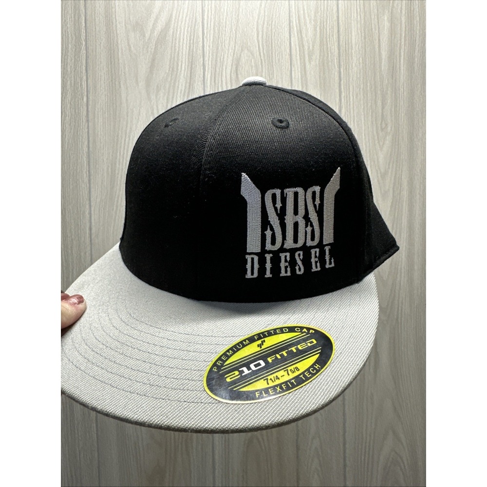 SBS Diesel Fitted Baseball Cap Black Gray Flexfit Tech Size 7 1/4 7 5/8 Trucker